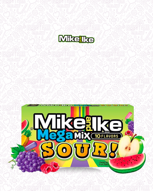 mike and ike2 Mike And Ike Mega Mix Sour 10 Flavors Candy Box, 120g - الصورة 1