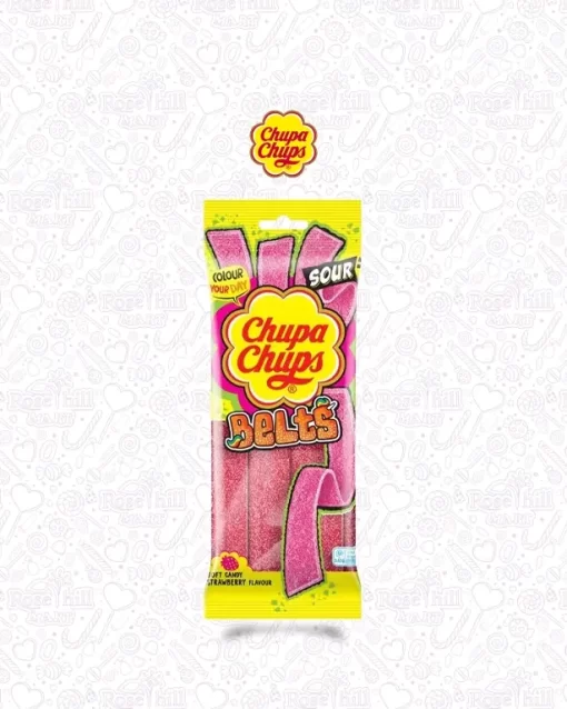 Chupa Chups Strawberry Flavour Sour Belts, 90g
